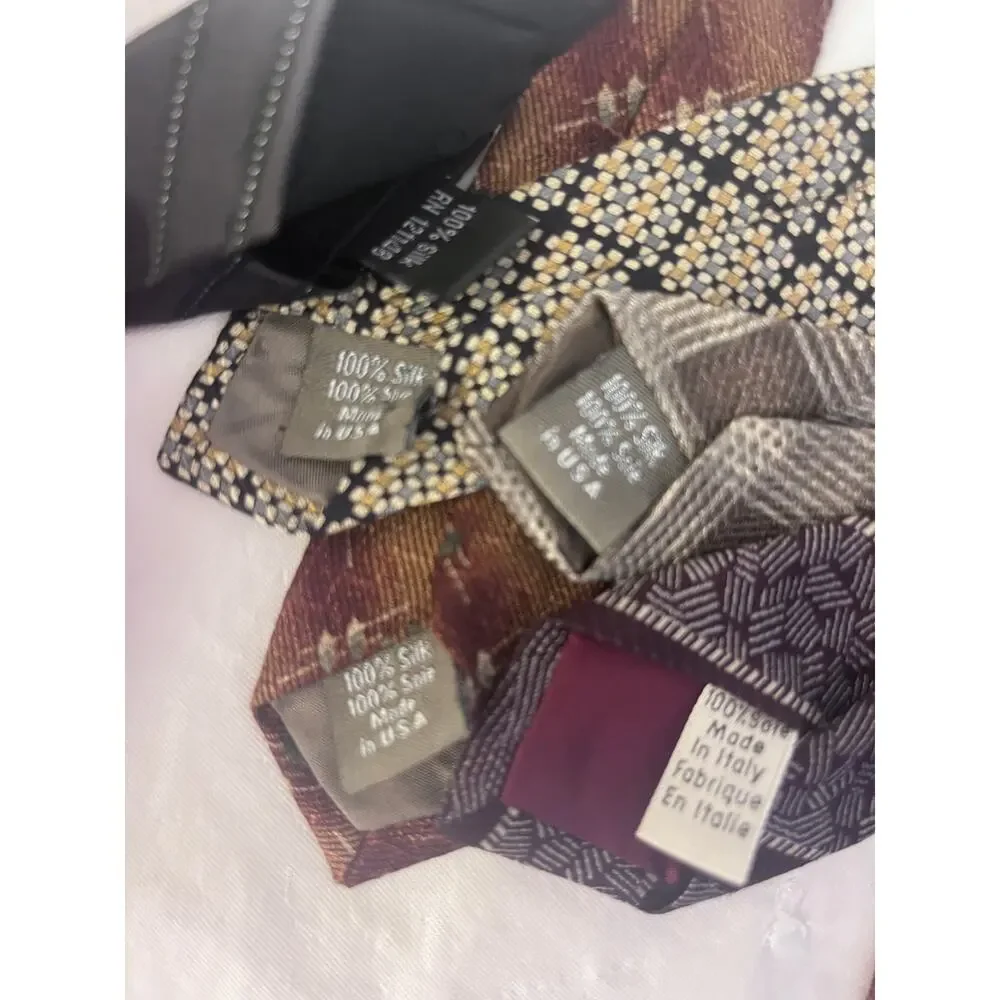 Lot of 5 Vintage Calvin Klein Silk Ties Necktie -Brown Black Geometric